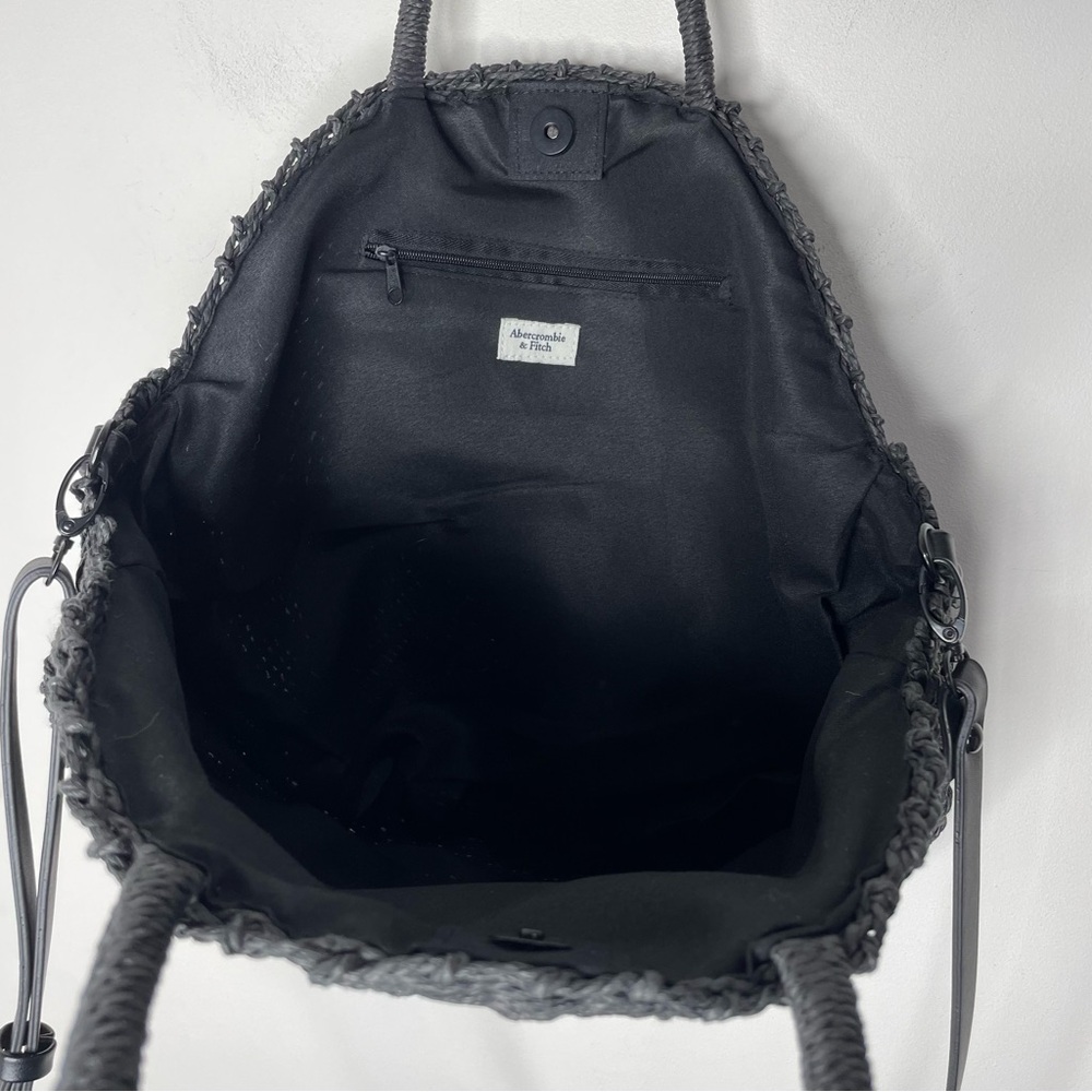 Abercrombie & Fitch Large Straw Women's Black Tote Bag Natural Round Bag - Picture 2 of 10